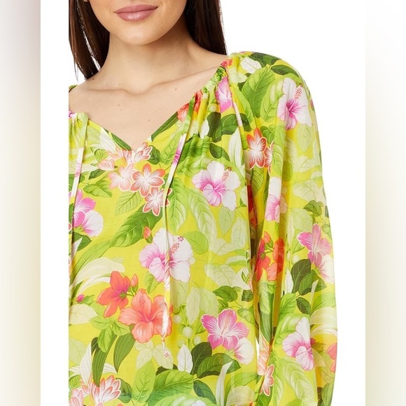 NWT Tommy Bahama silk blend happy hour yellow floral peasant top sz xl - Picture 3 of 10
